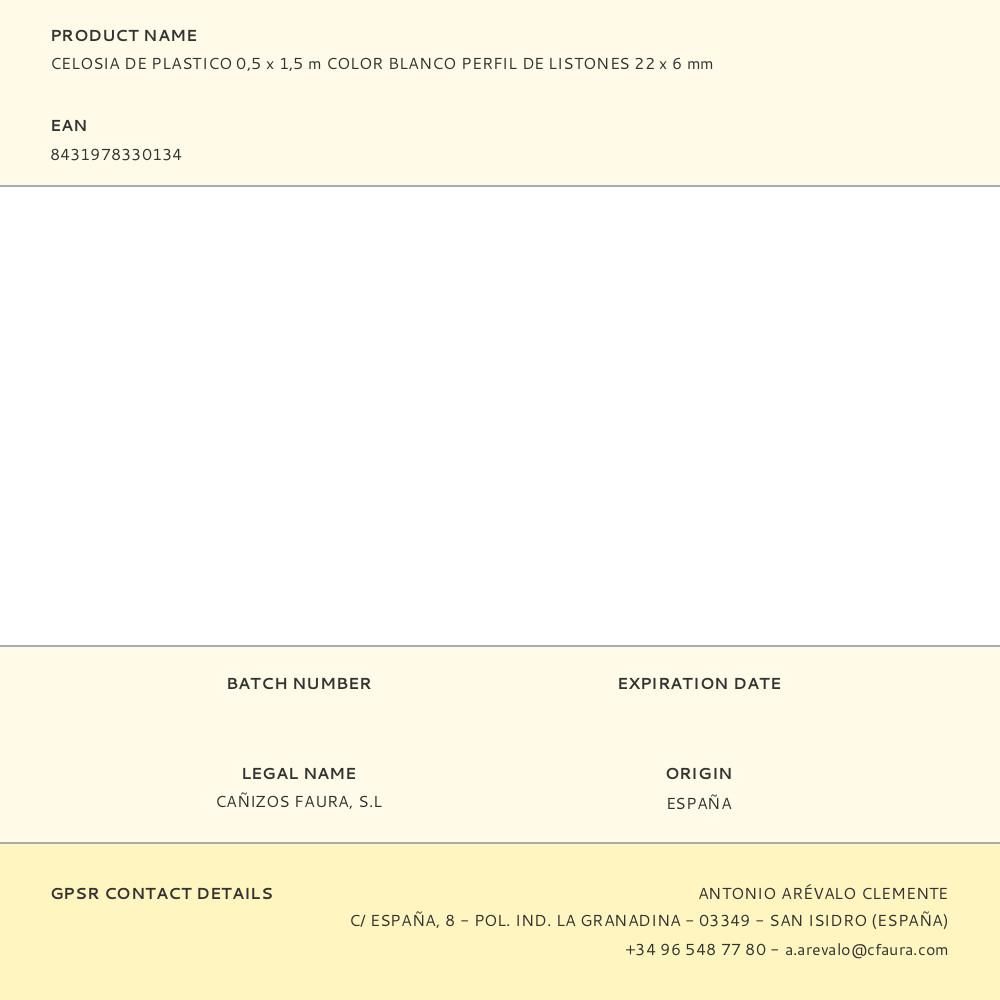 CELOSIA DE PLASTICO 0,5 x 1,5 m COLOR BLANCO PERFIL DE LISTONES 22 x 6 mm gallery 0