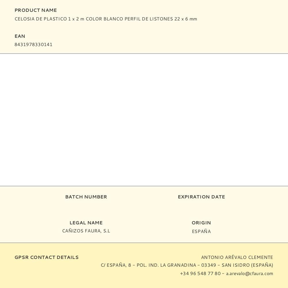 CELOSIA DE PLASTICO 1 x 2 m COLOR BLANCO PERFIL DE LISTONES 22 x 6 mm gallery 0