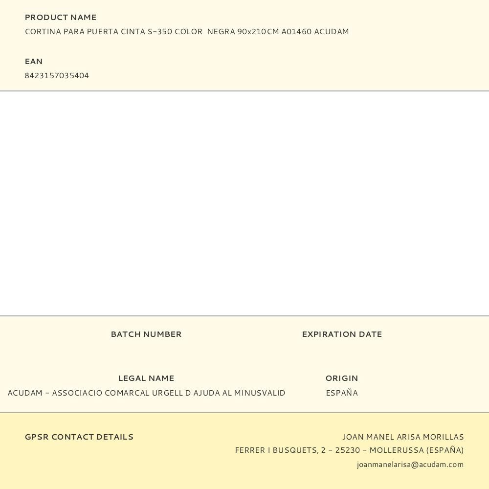 CORTINA PARA PUERTA CINTA S-350 COLOR NEGRA 90 x 210 cm gallery 0