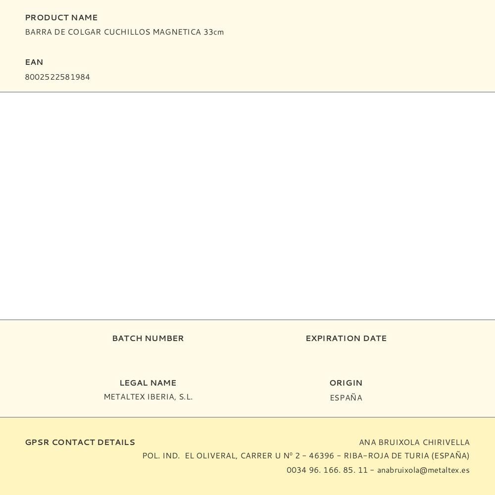 BARRA DE COLGAR CUCHILLOS MAGNÉTICA 33 cm gallery 0