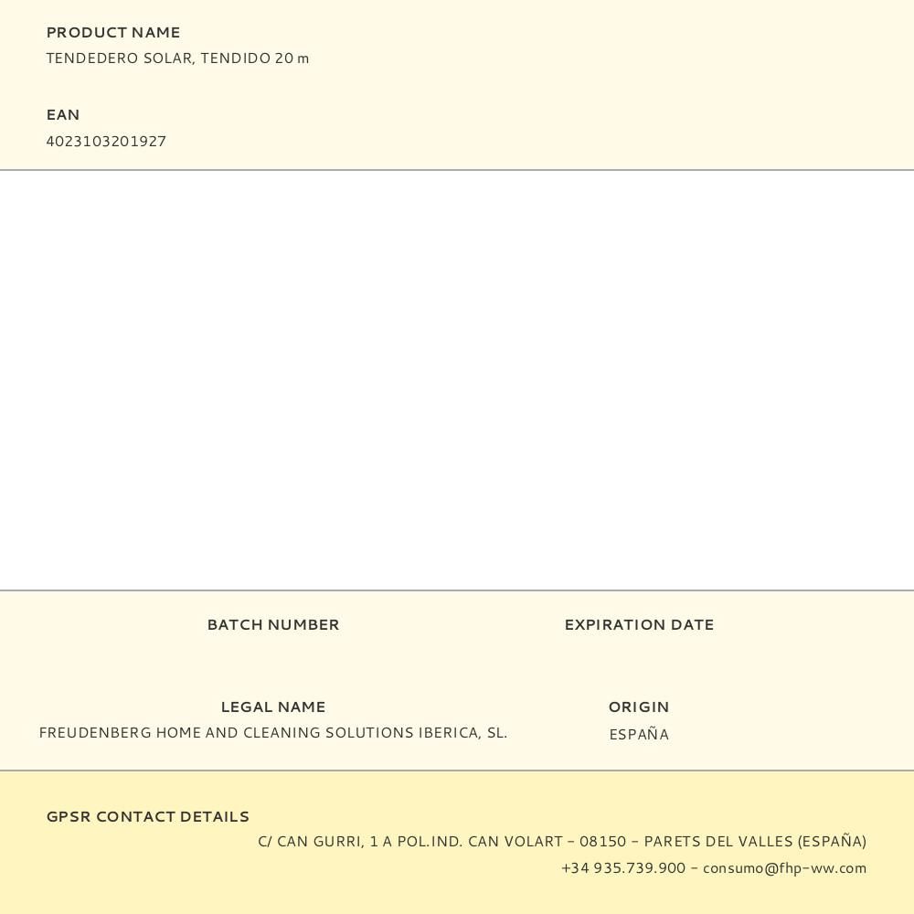 TENDEDERO SOLAR, TENDIDO 20 m gallery 1