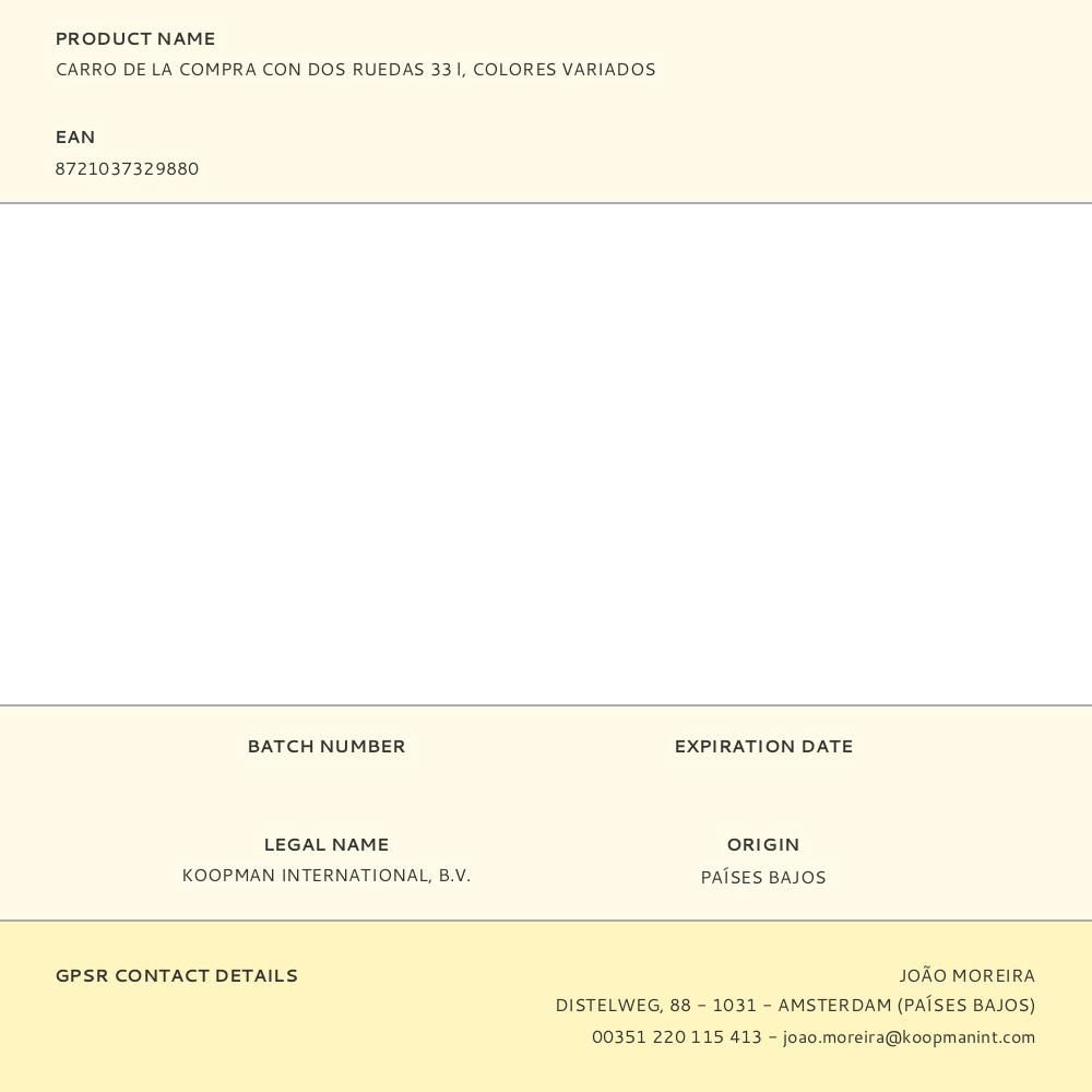 CARRO DE LA COMPRA CON DOS RUEDAS 33 l, COLORES SURTIDOS gallery 1