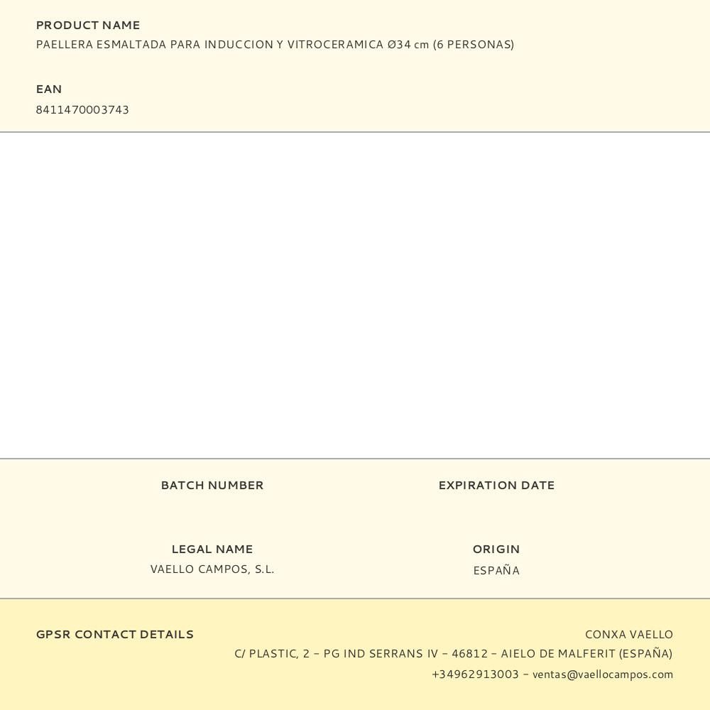 PAELLERA ESMALTADA PARA INDUCCION Y VITROCERAMICA Ø34 cm (6 PERSONAS) gallery 1