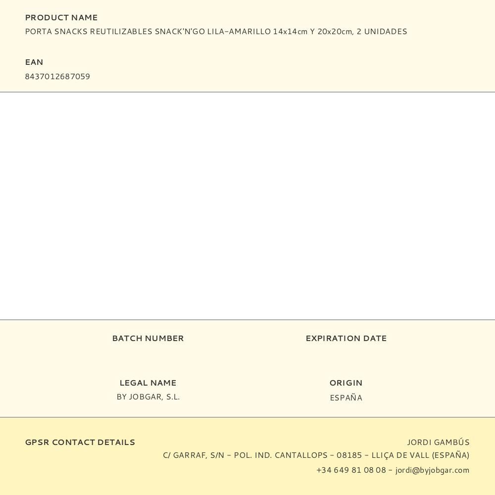 PORTA SNACKS REUTILIZABLES SNACK'N'GO LILA - AMARILLO 14 x 14 cm Y 20 x 20 cm 2 uds gallery 2