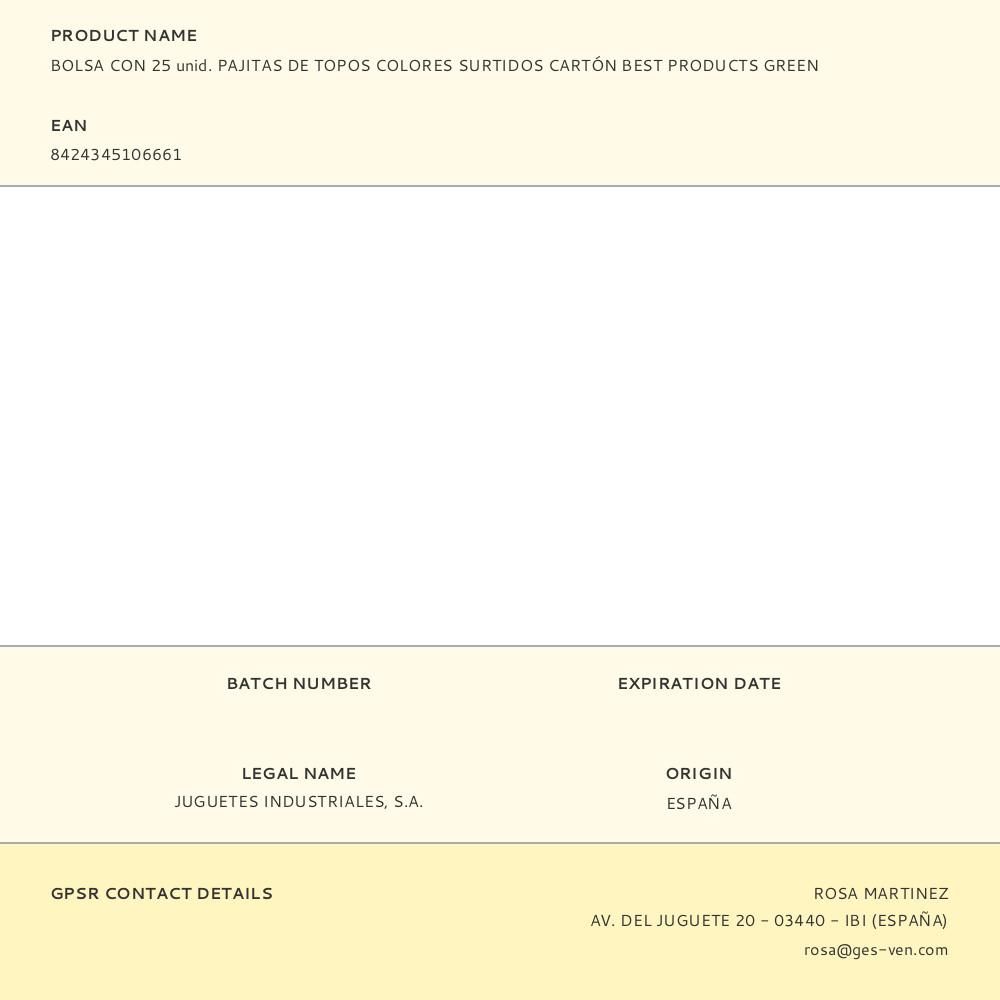 PAJITAS DE CARTÓN CON TOPOS COLORES SURTIDOS, 25 uds gallery 0