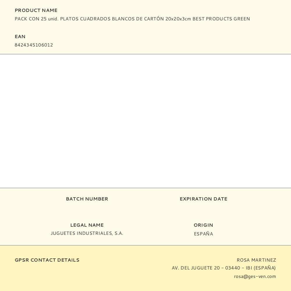 PLATOS DE CARTÓN CUADRADOS BLANCOS 20 x 20 x 3 cm, 25 uds gallery 0