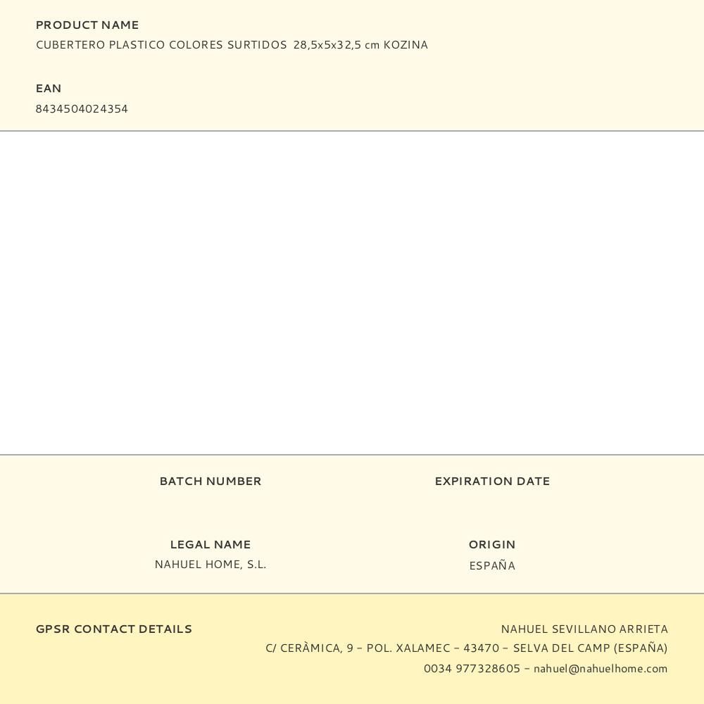 CUBERTERO PLÁSTICO COLORES SURTIDOS 28,5 x 5 x 32,5 cm gallery 0