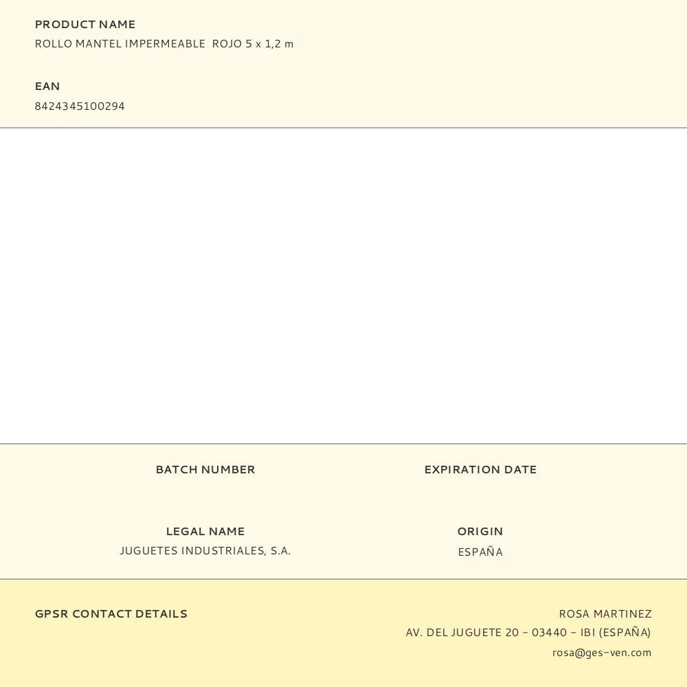 ROLLO MANTEL IMPERMEABLE ROJO 1,2 x 5 m gallery 0