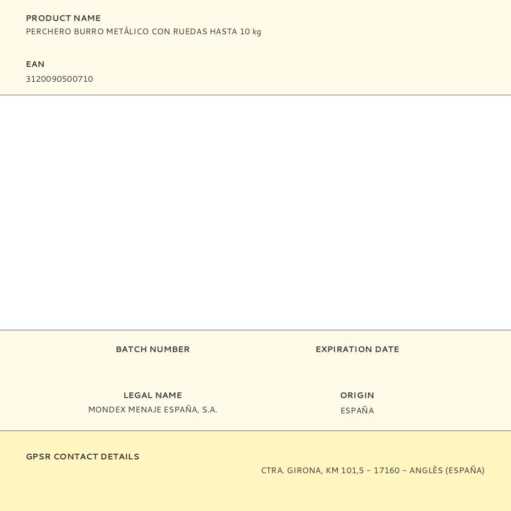 PERCHERO BURRO METÁLICO CON RUEDAS HASTA 10 kg gallery 0