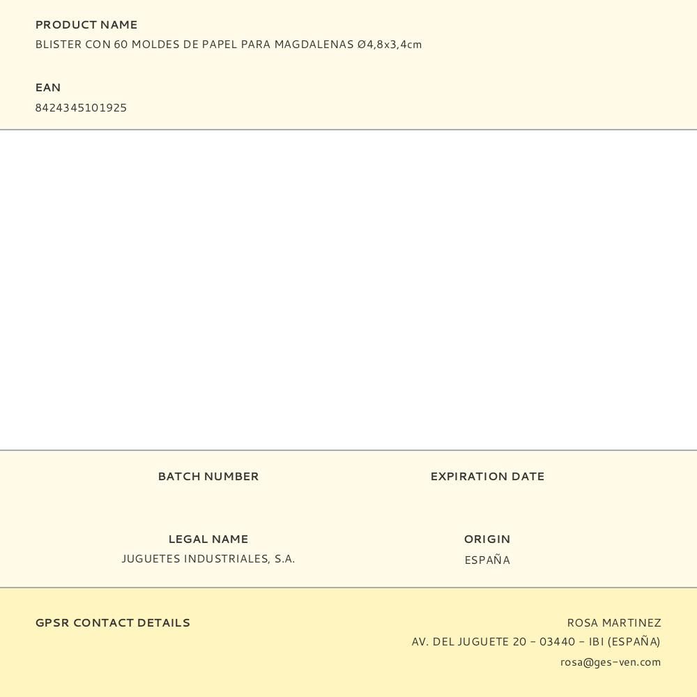 MOLDES DE PAPEL PARA MAGDALENAS BLANCO Ø4,8 x 3,4 cm, BLISTER 60 uds gallery 1