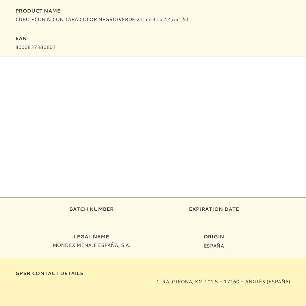 CUBO ECOBIN CON TAPA COLOR NEGRO/VERDE 21,5 x 31 x 42 cm 15 l gallery 0