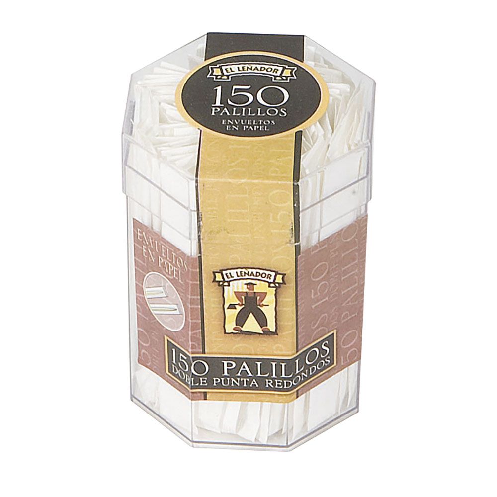 PALILLOS REDONDOS EL LEÑADOR CUBILETE DE PLÁSTICO CON 150 uds, EXPOSITOR 12 uds