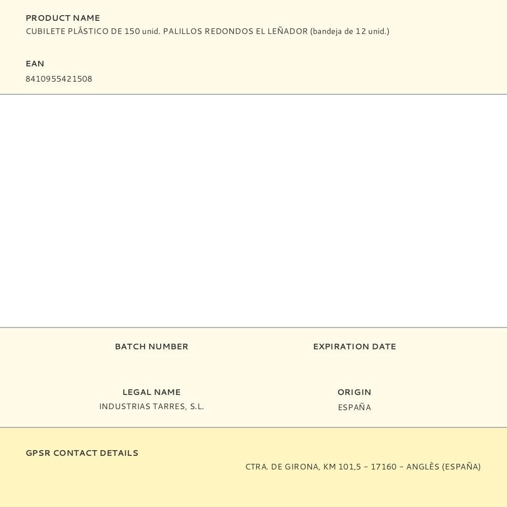 PALILLOS REDONDOS EL LEÑADOR CUBILETE DE PLÁSTICO CON 150 uds, EXPOSITOR 12 uds gallery 1