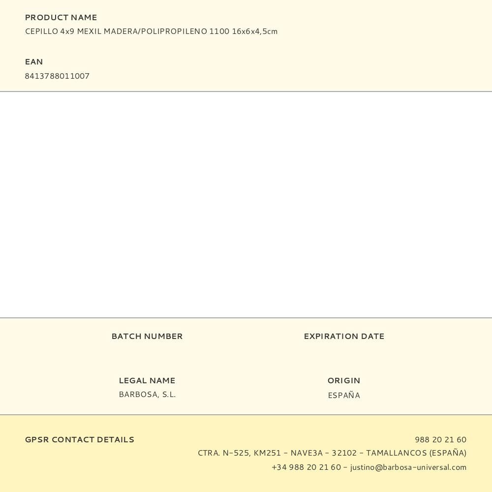 CEPILLO 4x9 MEXIL MADERA/POLIPROPILENO 1100 16x6x4,5cm gallery 0