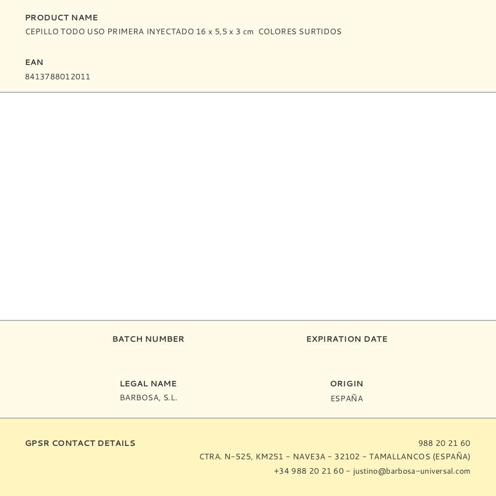 CEPILLO TODO USO PRIMERA INYECTADO 16 x 5,5 x 3 cm COLORES SURTIDOS gallery 0