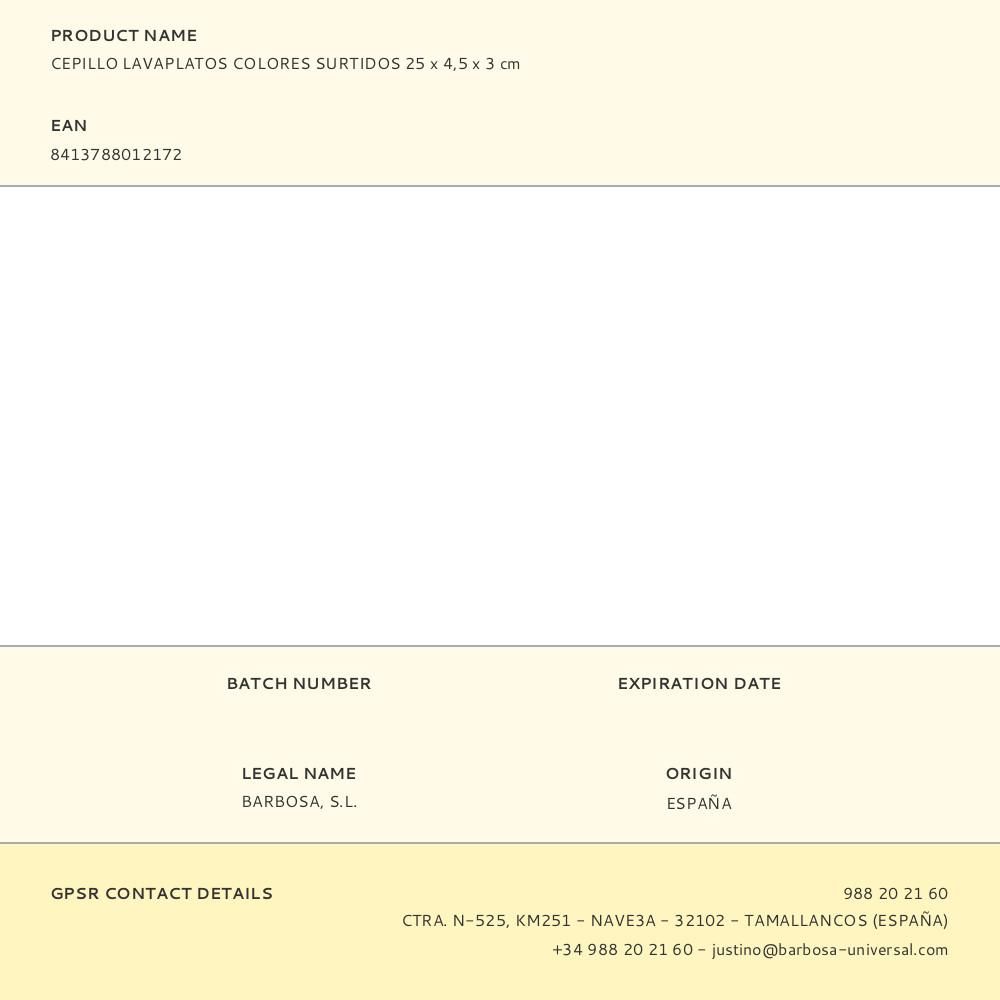 CEPILLO LAVAPLATOS COLORES SURTIDOS 25 x 4,5 x 3 cm gallery 0