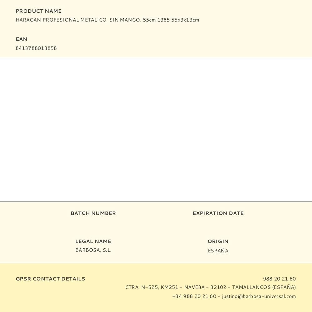 HARAGAN PROFESIONAL METALICO, SIN MANGO. 55cm 55x3x13cm gallery 0