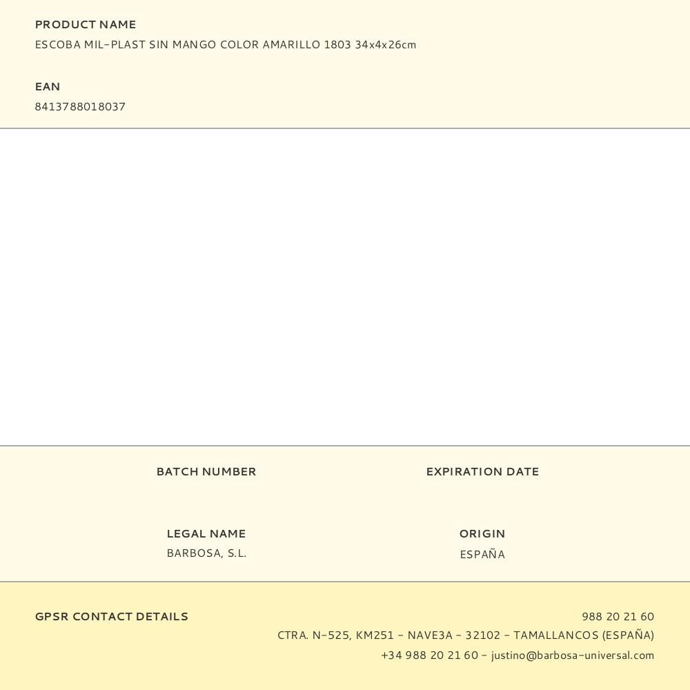 ESCOBA MIL-PLAST SIN MANGO COLOR AMARILLO 1803 34x4x26cm gallery 0