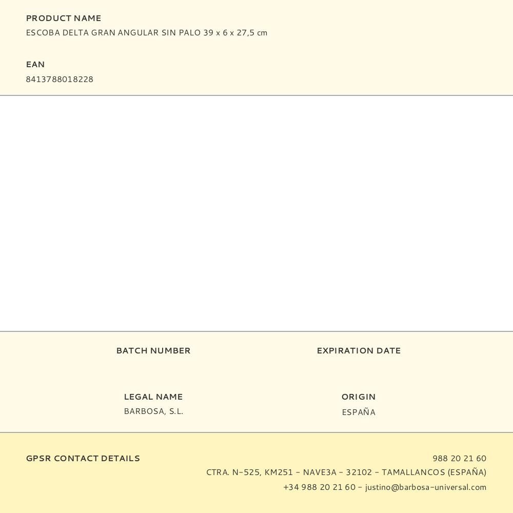 ESCOBA DELTA GRAN ANGULAR SIN PALO 39 x 6 x 27,5 cm gallery 0