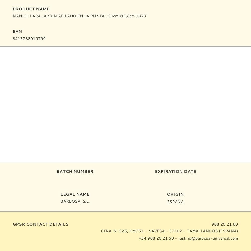 MANGO PARA JARDIN AFILADO EN LA PUNTA 150cm Ø2,8cm 1979 gallery 0