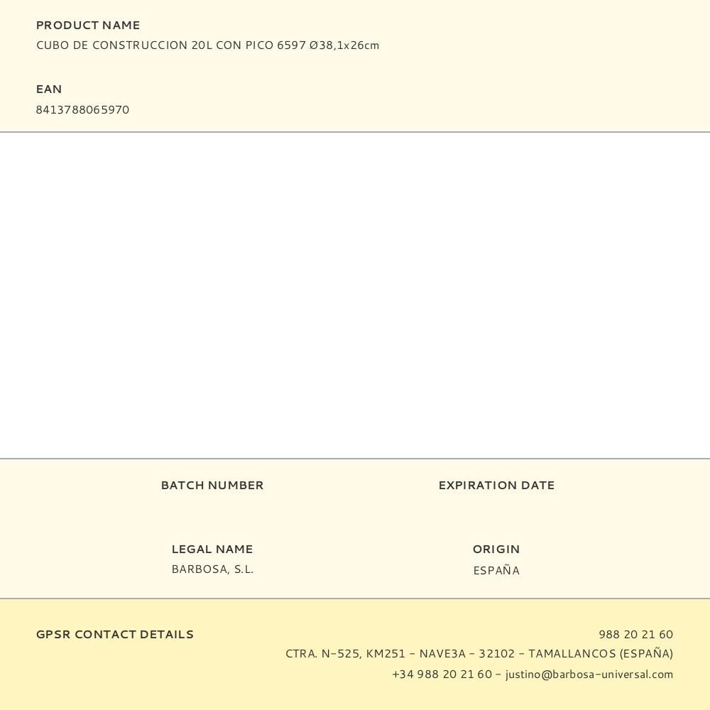 CUBO DE CONSTRUCCION 20L CON PICO 6597 Ø38,1x26cm gallery 0