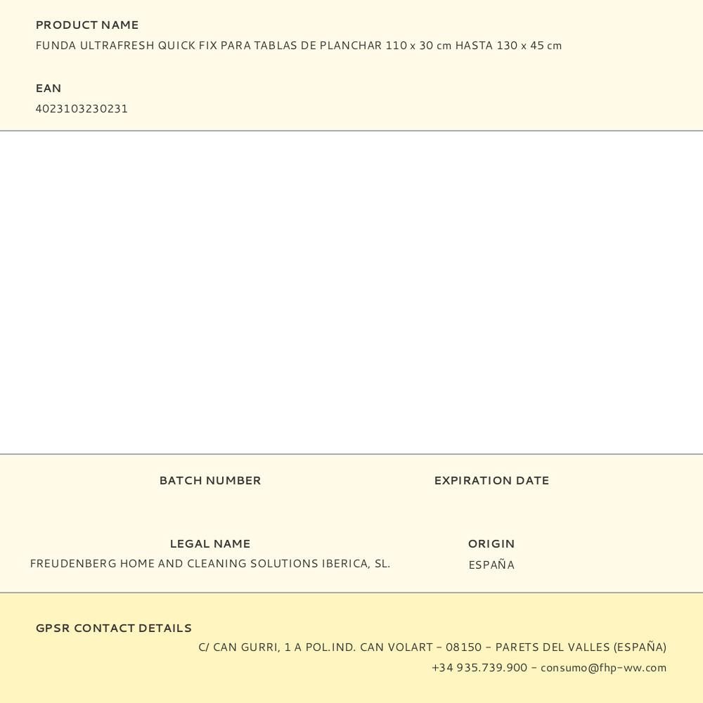 FUNDA ULTRAFRESH QUICK FIX PARA TABLAS DE PLANCHAR 110 x 30 cm HASTA 130 x 45 cm gallery 2