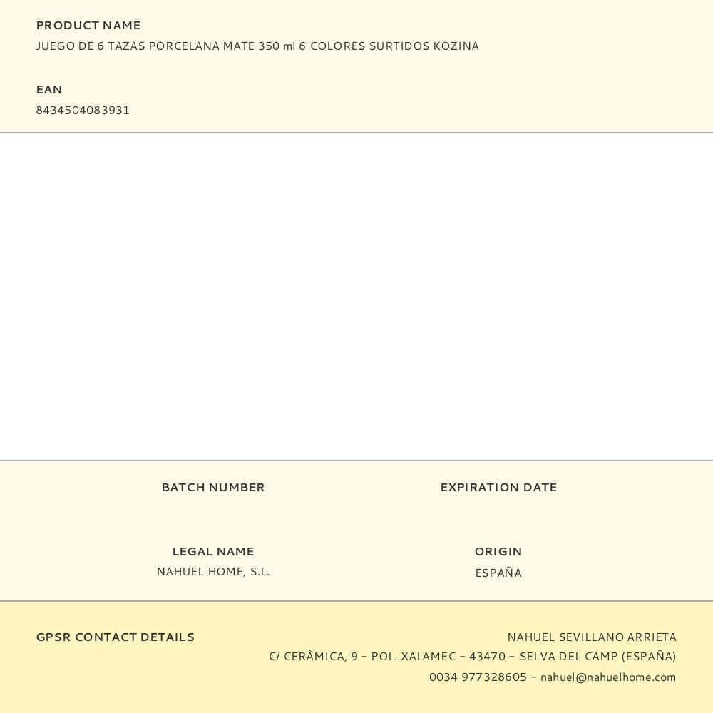 TAZAS DE CAFÉ PORCELANA MATE COLORES SURTIDOS 350 ml, 6 uds gallery 0