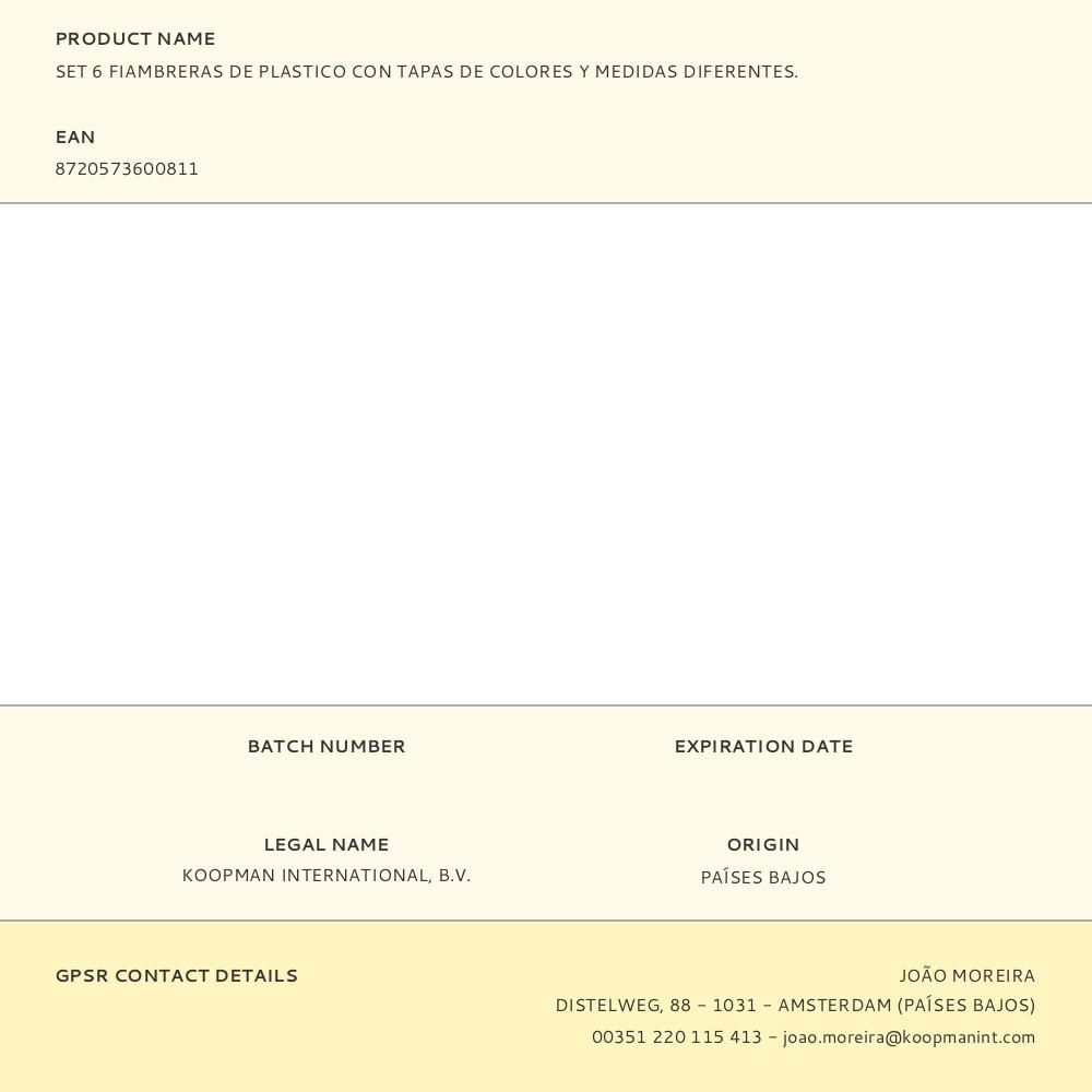 SET 6 FIAMBRERAS DE PLASTICO CON TAPAS DE COLORES Y MEDIDAS DIFERENTES gallery 0