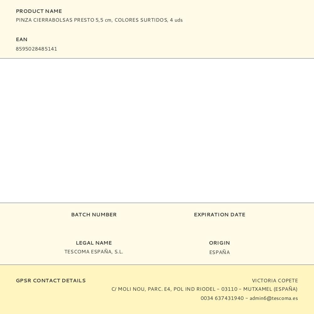 PINZA CIERRABOLSAS PRESTO 5,5 cm COLORES SURTIDOS 4 uds gallery 0