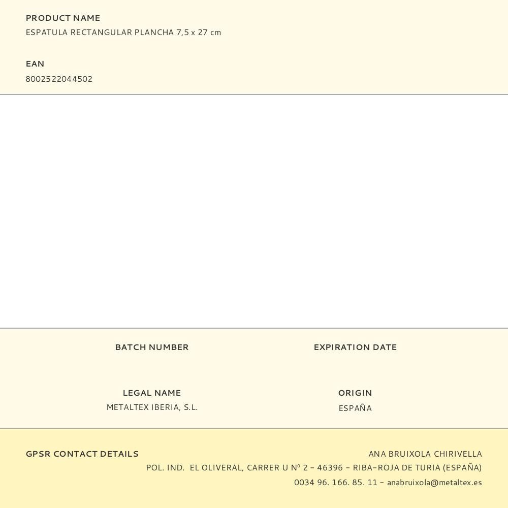 ESPÁTULA RECTANGULAR PLANCHA 7,5 x 27 cm gallery 1