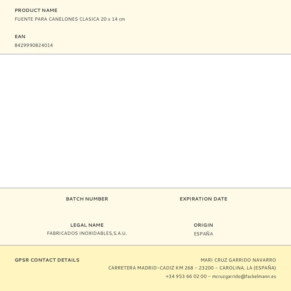 FUENTE PARA CANELONES CLASICA 20 x 14 cm gallery 0