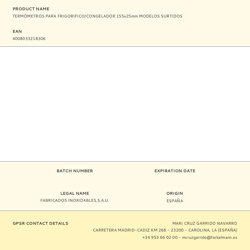 TERMÓMETROS PARA FRIGORÍFICO/CONGELADOR MODELOS SURTIDOS 155 x 25 mm gallery 0