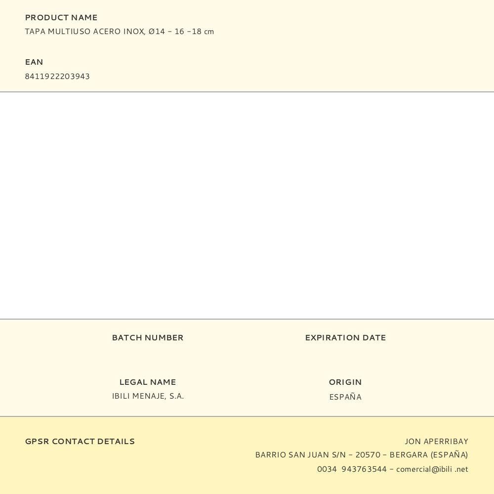 TAPA MULTIUSO ACERO INOX, Ø14 - 16 -18 cm gallery 0