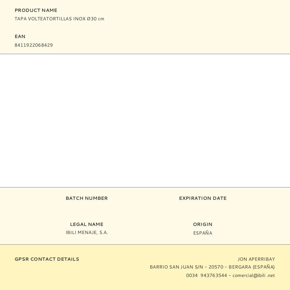 TAPA VOLTEATORTILLAS INOX Ø30 cm gallery 0