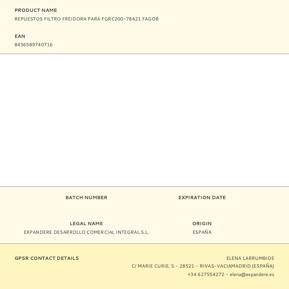 REPUESTOS FILTRO FREIDORA PARA FGRC200-78421 FAGOR gallery 0