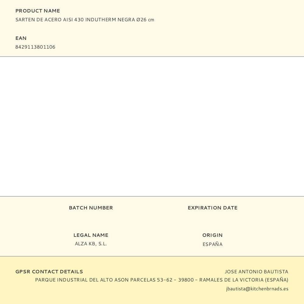 SARTÉN DE ACERO AISI 430 INDUTHERM NEGRA Ø26cm gallery 5