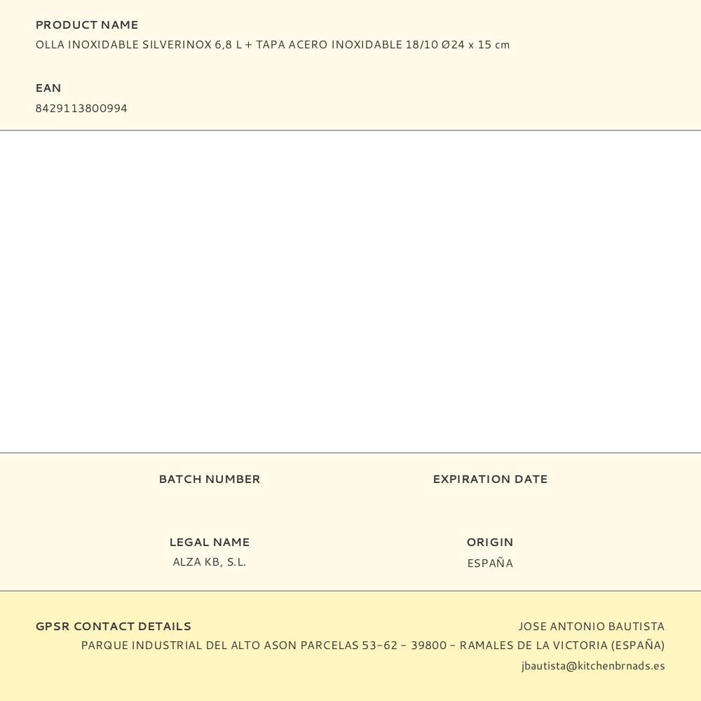 OLLA INOXIDABLE SILVERINOX 6,8 L + TAPA ACERO INOXIDABLE 18/10 Ø24 x 15 cm gallery 1