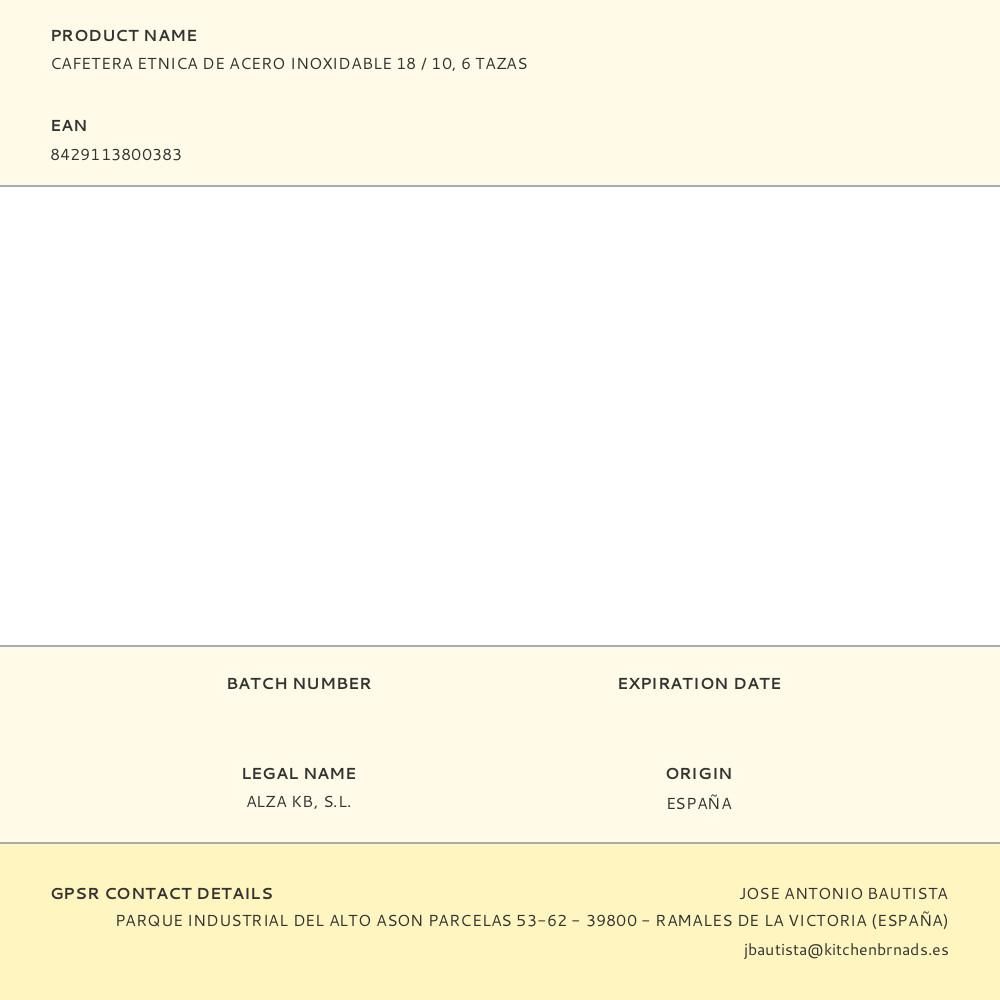 CAFETERA ETNICA DE ACERO INOXIDABLE 18 / 10, 6 tazas gallery 5