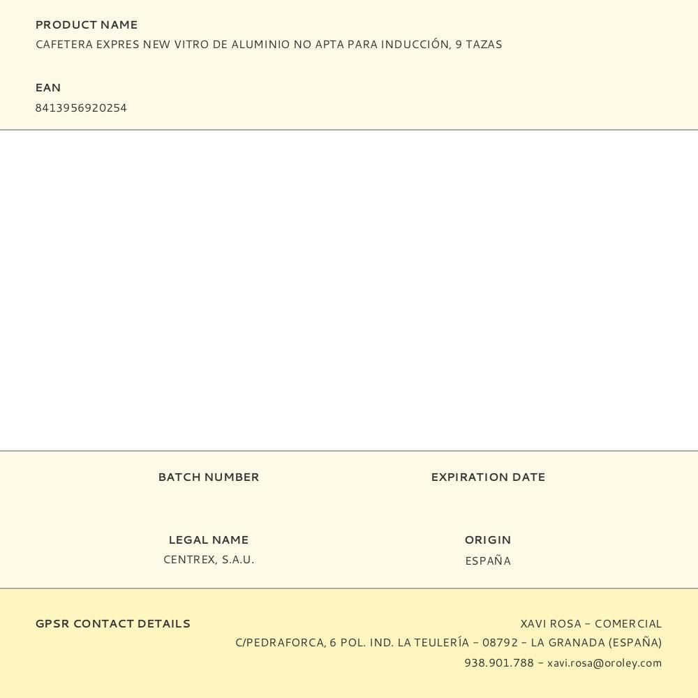 CAFETERA EXPRES NEW VITRO DE ALUMINIO NO APTA PARA INDUCCIÓN, 9 TAZAS gallery 0