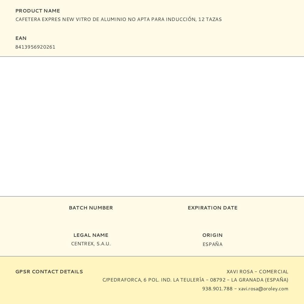 CAFETERA EXPRES NEW VITRO DE ALUMINIO NO APTA PARA INDUCCIÓN, 12 TAZAS gallery 0