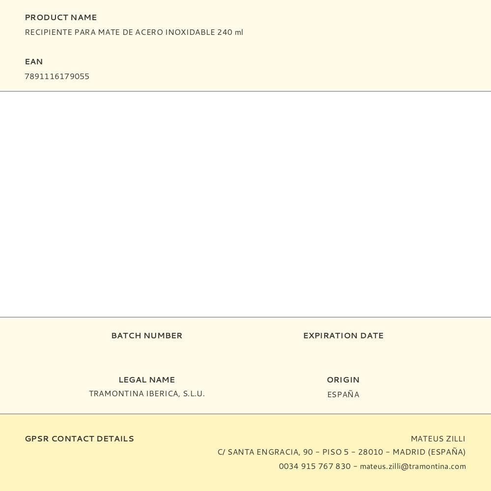 RECIPIENTE PARA MATE DE ACERO INOXIDABLE 240 ml gallery 3