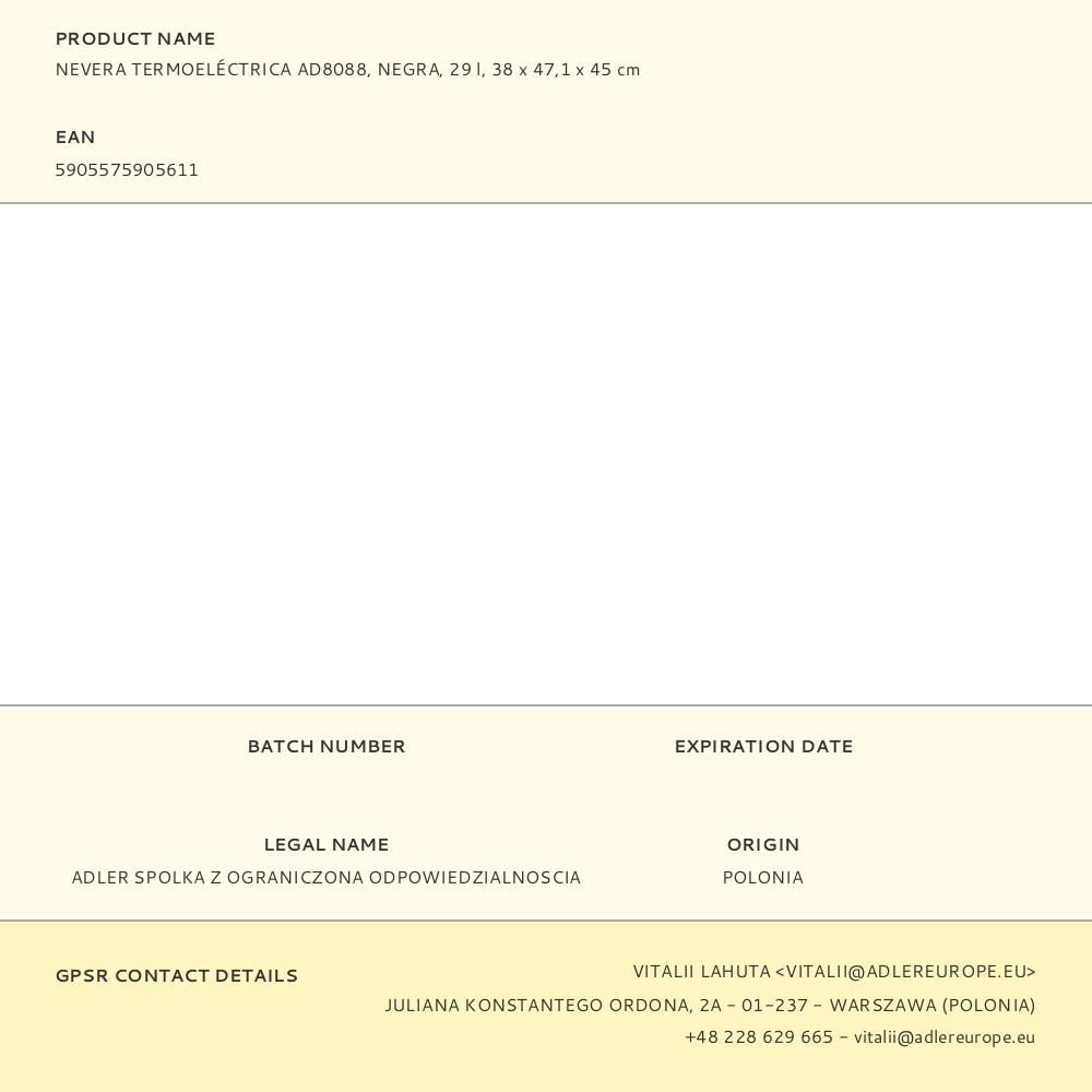 NEVERA TERMOELÉCTRICA AD8088, NEGRA, 29 l, 38 x 47,1 x 45 cm gallery 9