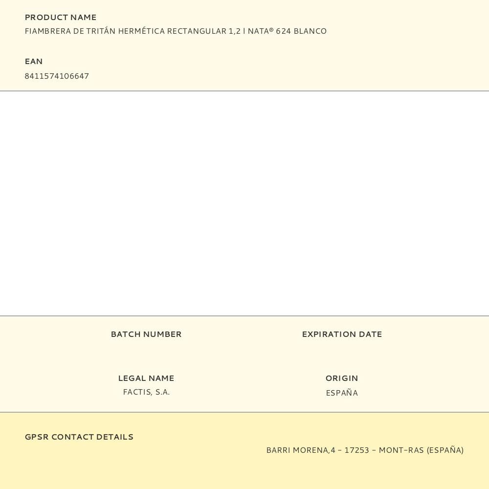 FIAMBRERA DE TRITÁN HERMÉTICA RECTANGULAR NATA® 624 BLANCO 1,2 L gallery 1