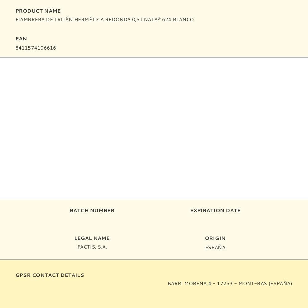 FIAMBRERA DE TRITÁN HERMÉTICA REDONDA NATA® 624 BLANCO 500 ml gallery 1