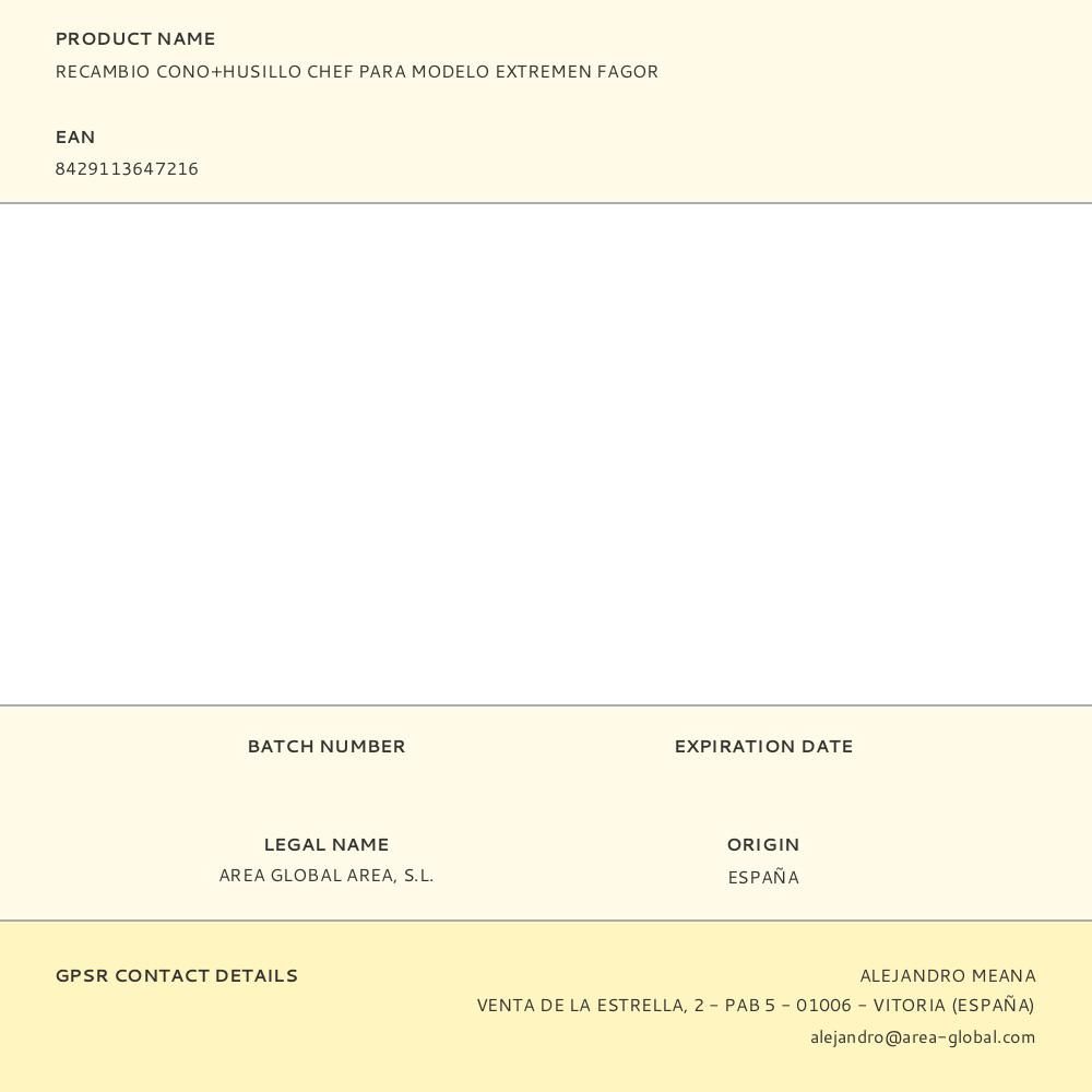 RECAMBIO CONO+HUSILLO CHEF PARA MODELO EXTREMEN FAGOR gallery 0