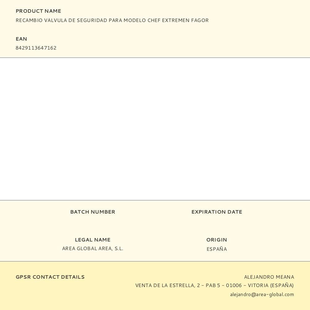 RECAMBIO VALVULA DE SEGURIDAD PARA MODELO CHEF EXTREMEN FAGOR gallery 0