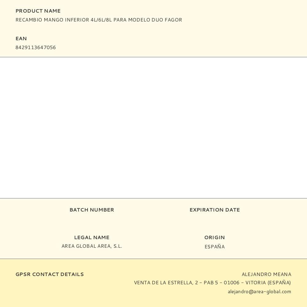 RECAMBIO MANGO INFERIOR 4L/6L/8L PARA MODELO DUO FAGOR gallery 0