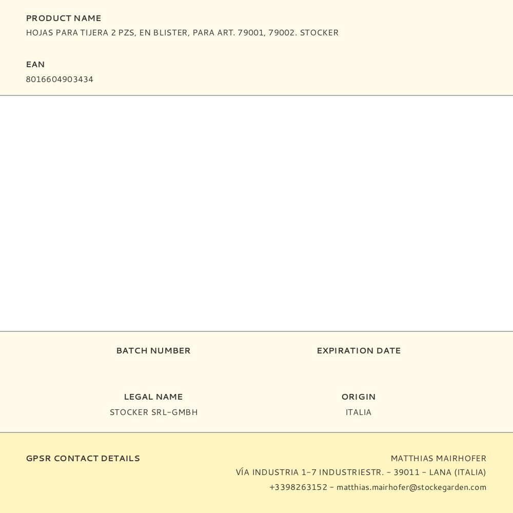 HOJAS PARA TIJERA 2 PZS, EN BLISTER, PARA ART. 79001, 79002. STOCKER gallery 0