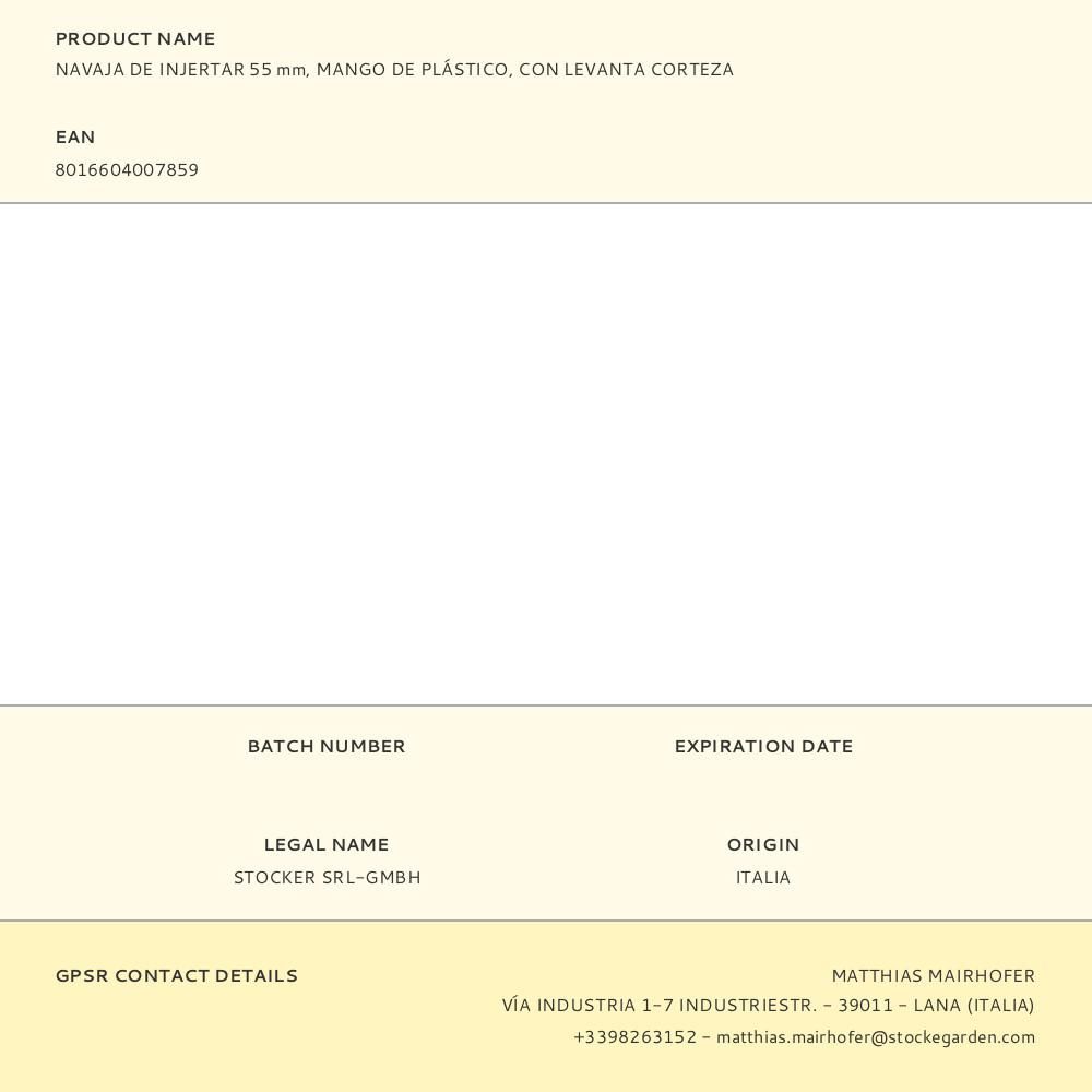 NAVAJA DE INJERTAR 55 mm, MANGO DE PLÁSTICO, CON LEVANTA CORTEZA gallery 2