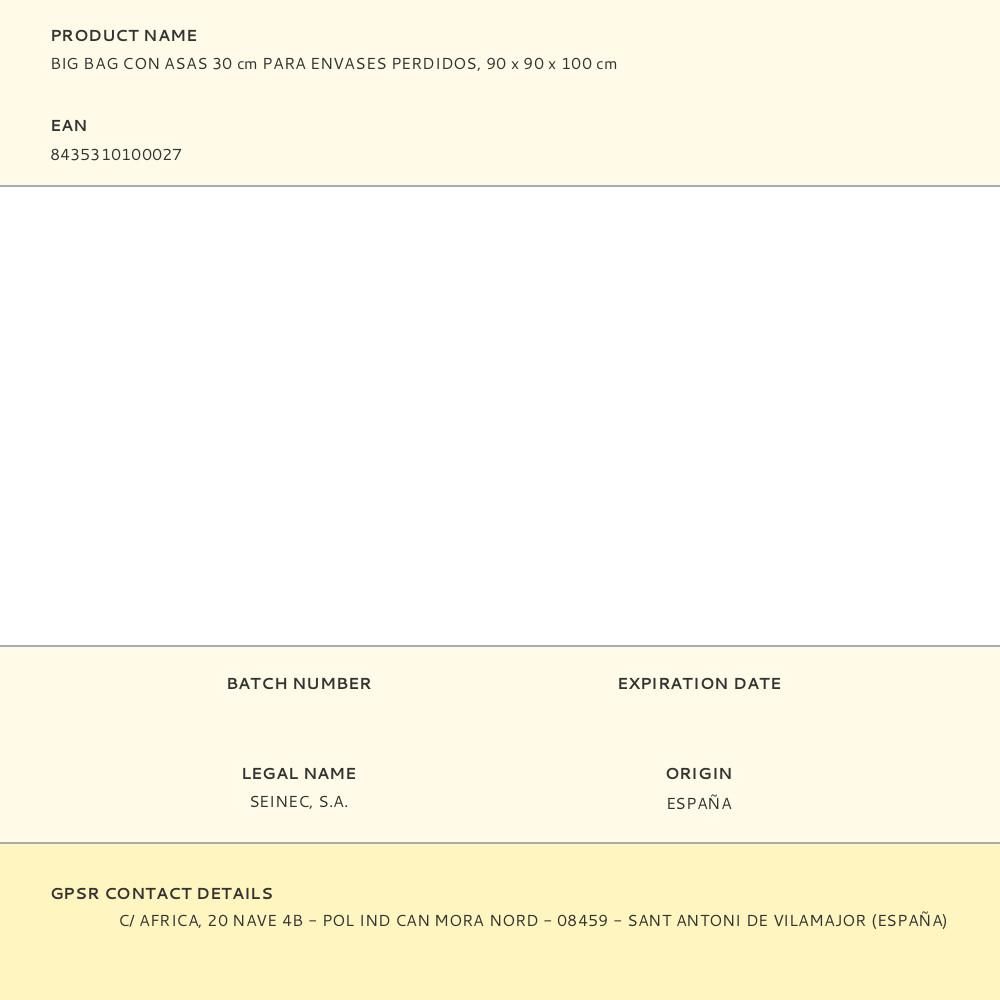 BIG BAG CON ASAS 30 cm PARA ENVASES PERDIDOS, 90 x 90 x 100 cm gallery 0